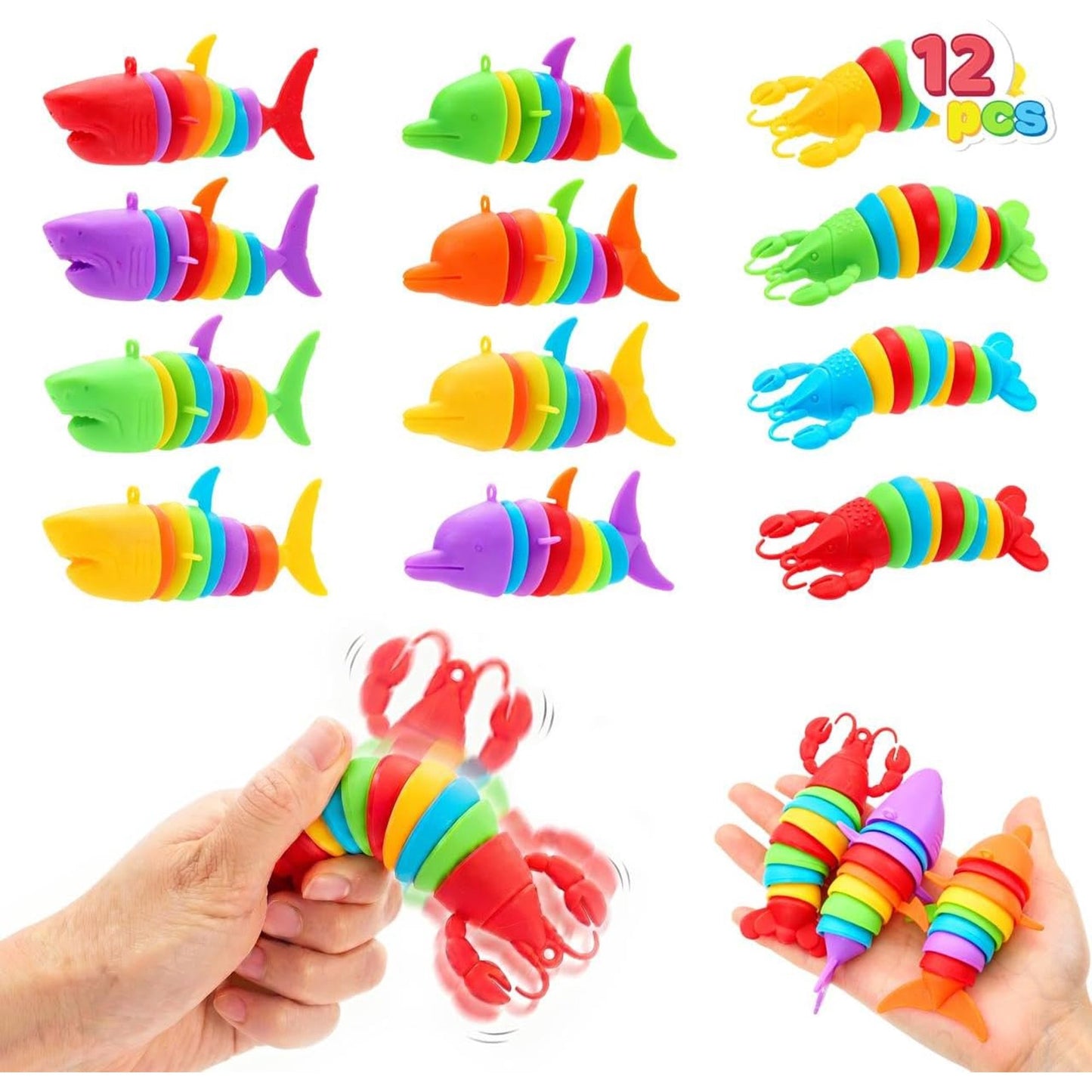Joyfy 12Pcs Slug Sensory Fidget Toys, 3D Articulated Slug Toy for Stress Relief, Party Favors for Kids Toddlers Boys Girls