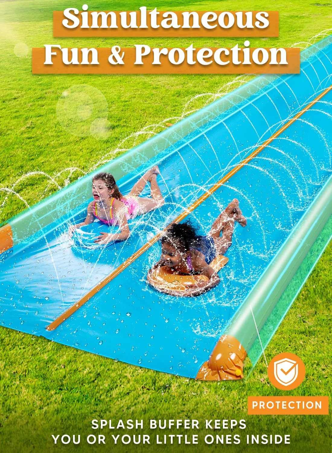 25ft x 7ft Double Water Slide for Adult Kids, Heavy Duty Lawn Water Slide with Sprinkler and 2 Slip Inflatable Boards for Summer Yard Lawn Outdoor Water Play Activities
