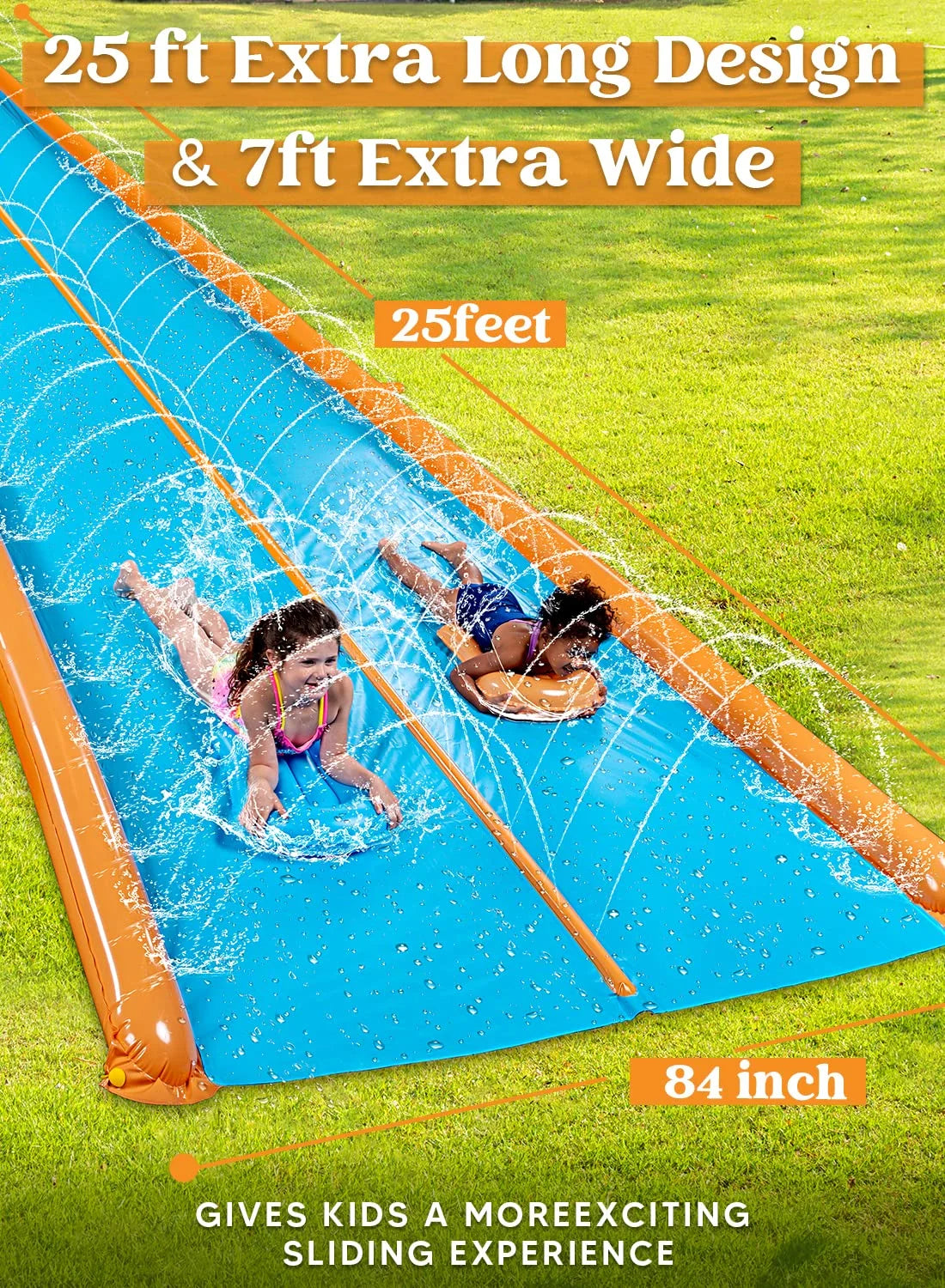 25ft x 7ft Double Water Slide for Adult Kids, Heavy Duty Lawn Water Slide with Sprinkler and 2 Slip Inflatable Boards for Summer Yard Lawn Outdoor Water Play Activities