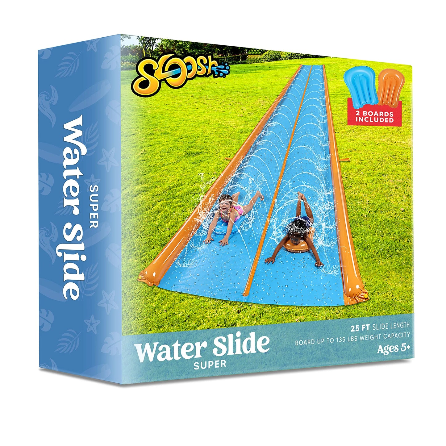 25ft x 7ft Double Water Slide for Adult Kids, Heavy Duty Lawn Water Slide with Sprinkler and 2 Slip Inflatable Boards for Summer Yard Lawn Outdoor Water Play Activities