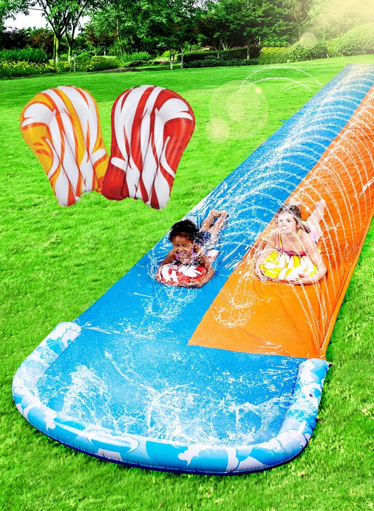 32.5ft Extra Long Water Slide and 2 Inflatable Boards, Heavy Duty Lawn Water Slides 2 Waterslide Slip with Sprinkler for Kids Adults