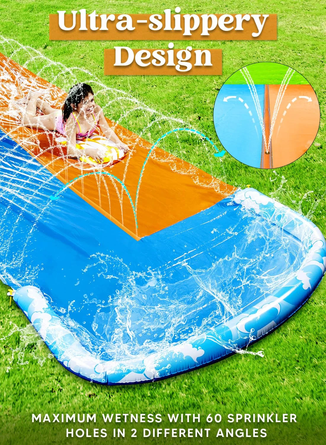 32.5ft Extra Long Water Slide and 2 Inflatable Boards, Heavy Duty Lawn Water Slides 2 Waterslide Slip with Sprinkler for Kids Adults