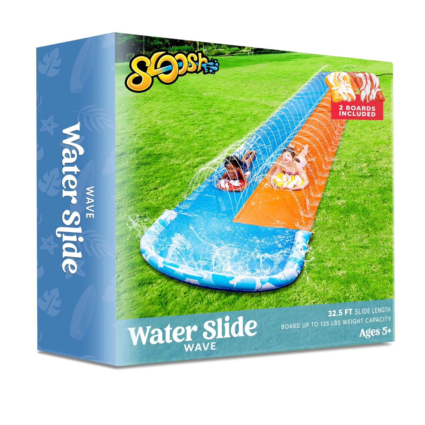 32.5ft Extra Long Water Slide and 2 Inflatable Boards, Heavy Duty Lawn Water Slides 2 Waterslide Slip with Sprinkler for Kids Adults