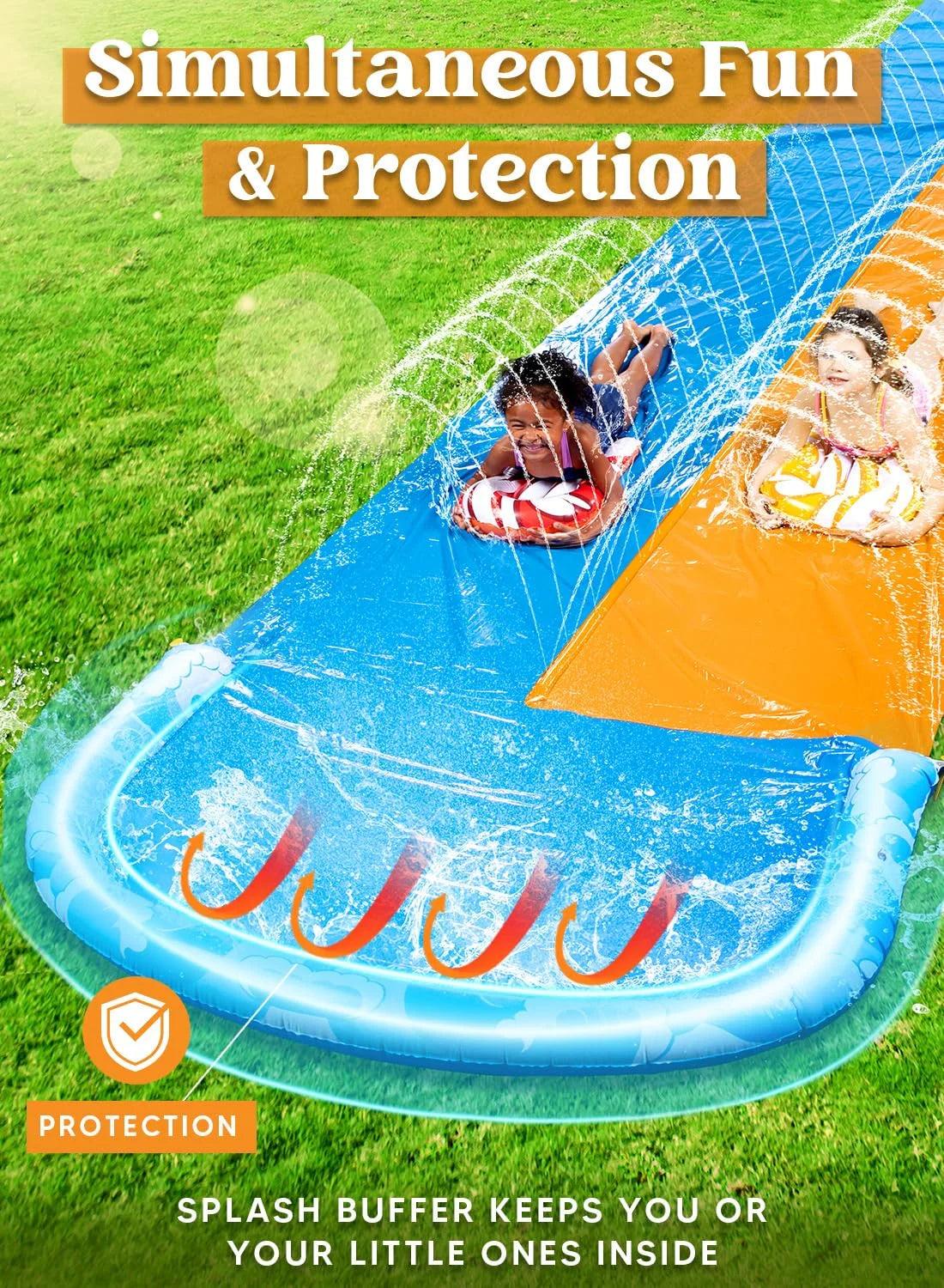 32.5ft Extra Long Water Slide and 2 Inflatable Boards, Heavy Duty Lawn Water Slides 2 Waterslide Slip with Sprinkler for Kids Adults