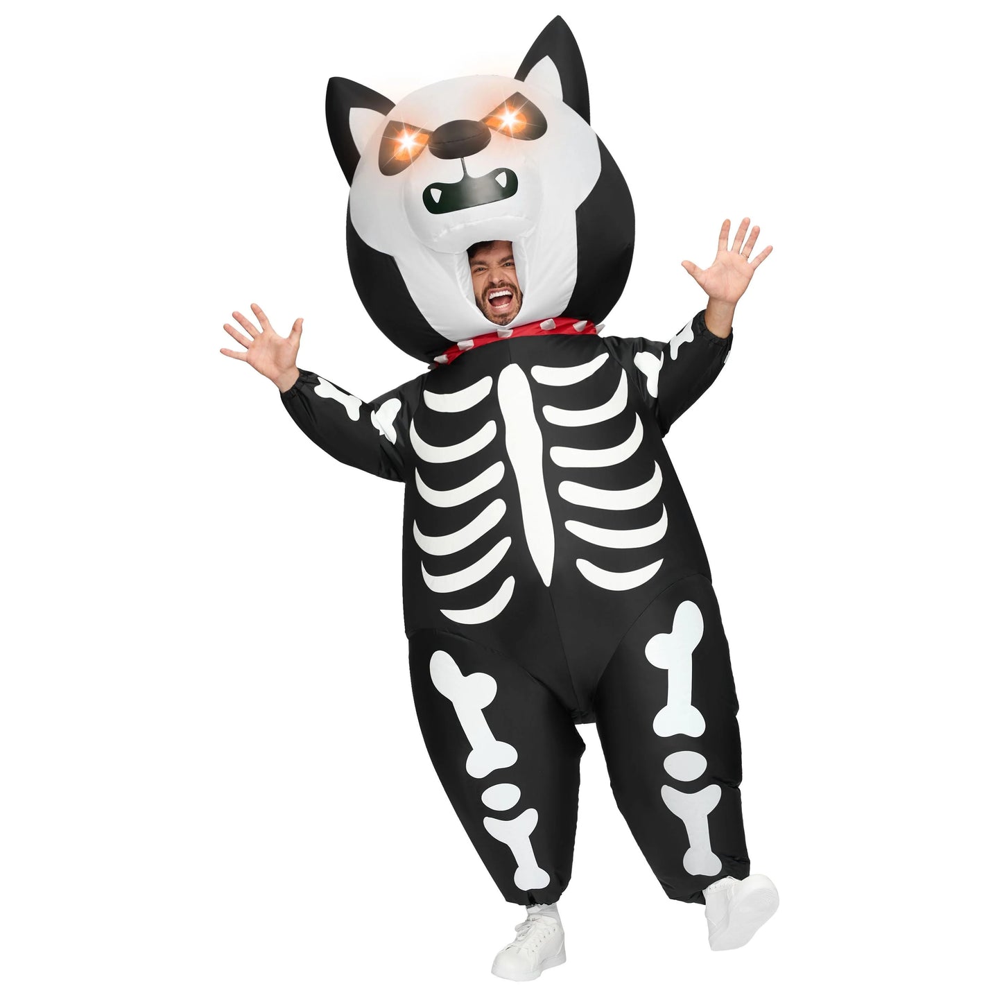 Joyfy Adult Inflatable Costume,  Light Up Eyes Skull Puppy Inflatable Costume, Full Body Inflatable Dog Costume for Halloween Costume Role Play Theme Party