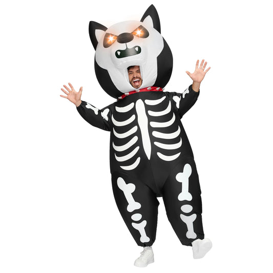 Joyfy Adult Inflatable Costume,  Light Up Eyes Skull Puppy Inflatable Costume, Full Body Inflatable Dog Costume for Halloween Costume Role Play Theme Party